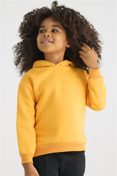 Kapüşonlu Uzun Kol Hardal Renk Kız Çocuk Sweatshirt