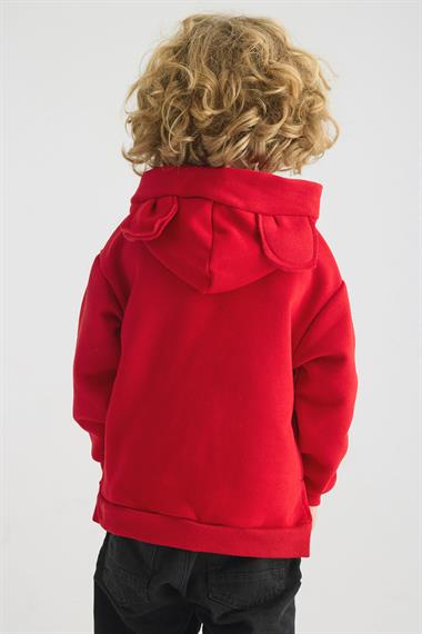 Kapüşonlu Uzun Kol Kırmızı Renk Kız Çocuk Sweatshirt