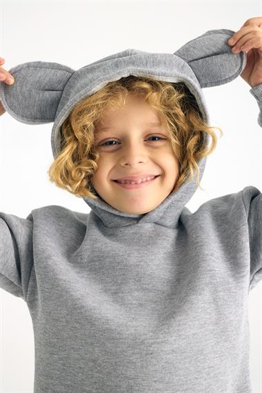 Kapüşonlu Uzun Kol Gri Renk Kız Çocuk Sweatshirt