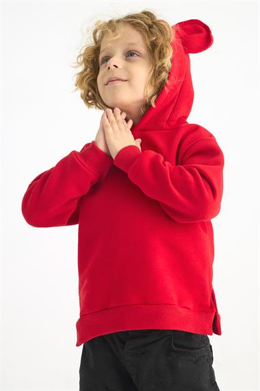Kapüşonlu Uzun Kol Kırmızı Renk Kız Çocuk Sweatshirt