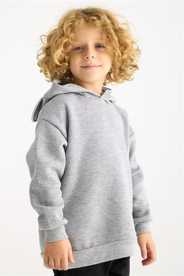 Kapüşonlu Uzun Kol Gri Renk Kız Çocuk Sweatshirt