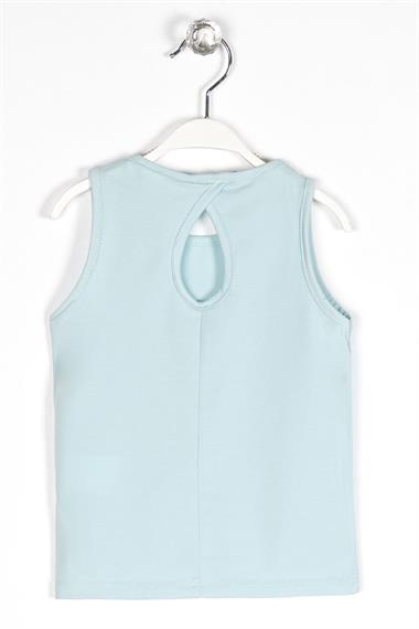 Bisiklet Yaka Sıfır Kol Baskılı Mint Renk Kız Çocuk Tshirt