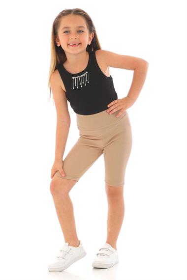 Fıtıllı Bej Renk Kız Çocuk Tayt