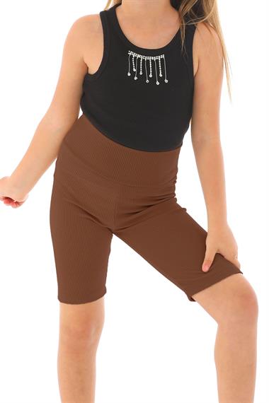 Fıtıllı Kahverengi Renk Kız Çocuk Tayt