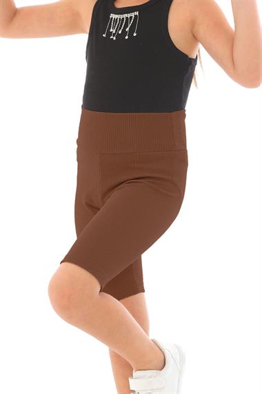 Fıtıllı Kahverengi Renk Kız Çocuk Tayt