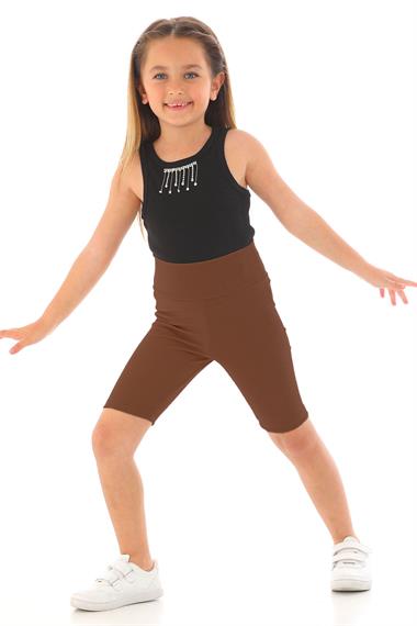 Fıtıllı Kahverengi Renk Kız Çocuk Tayt