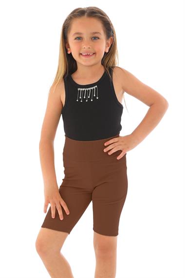 Fıtıllı Kahverengi Renk Kız Çocuk Tayt