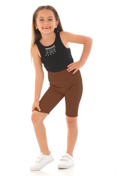 Fıtıllı Kahverengi Renk Kız Çocuk Tayt