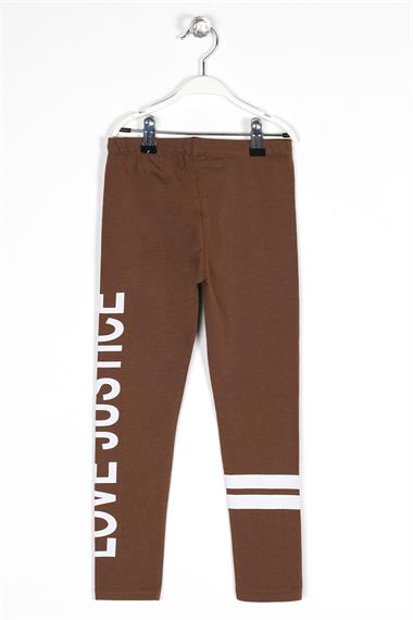 Baskılı Dar Paça Kahverengi Renk Kız Çocuk Tayt