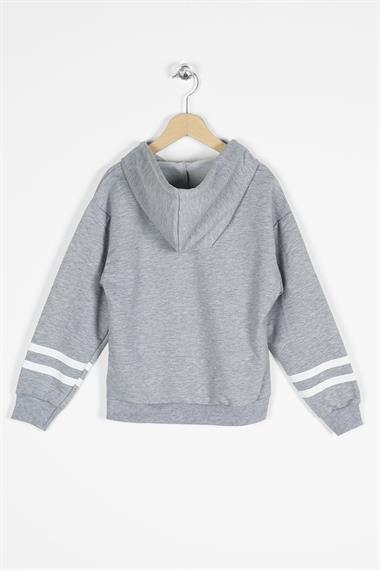 Kapüşonlu Uzun Kol Gri Renk Kız Çocuk Sweatshirt