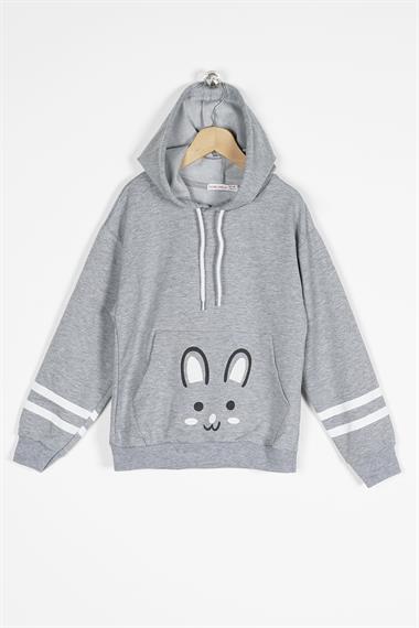 Kapüşonlu Uzun Kol Gri Renk Kız Çocuk Sweatshirt