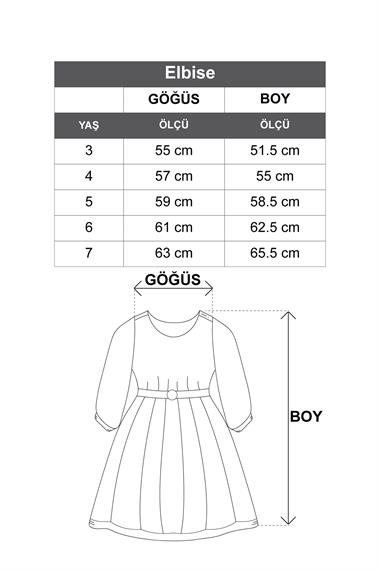 Kare Yaka Fırfır Kol Bısıklet Yaka Kurdale Detaylı Yakası Dantelli Saks Renk Kız Çocuk Elbıse