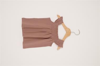 Kare Yaka Fırfır Kol Puantiyeli Kahverengi Renk Kız Çocuk Taytlı Takım