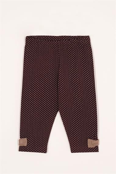 Kare Yaka Fırfır Kol Puantiyeli Kahverengi Renk Kız Çocuk Taytlı Takım