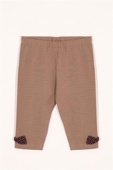 Kare Yaka Fırfır Kol Puantiyeli Kahve Puantiye Renk Kız Çocuk Taytlı Takım