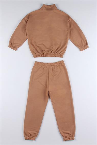 Hakim Yaka Uzun Kol Vizon Renk Kız Çocuk Eşofman Takım