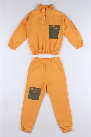 Hakim Yaka Uzun Kol Hardal Renk Kız Çocuk Eşofman Takım