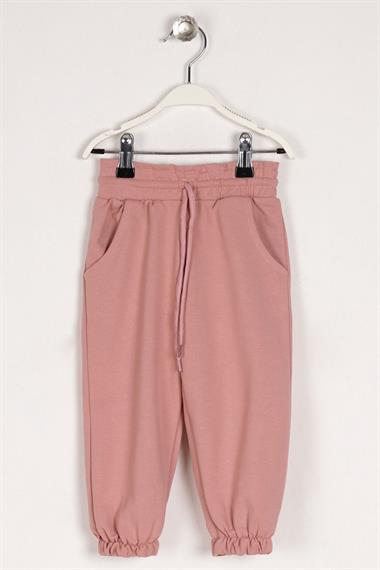 Lastik Paçalı Gül Kurusu Renk Kız Çocuk Eşofman Tek Alt