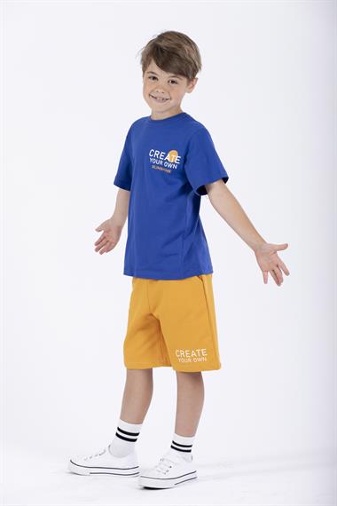 Yazı Baskılı Saks Renk Erkek Çocuk Kaprili Takım