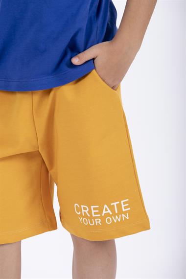 Yazı Baskılı Saks Renk Erkek Çocuk Kaprili Takım