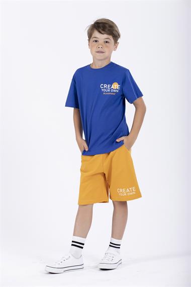 Yazı Baskılı Saks Renk Erkek Çocuk Kaprili Takım