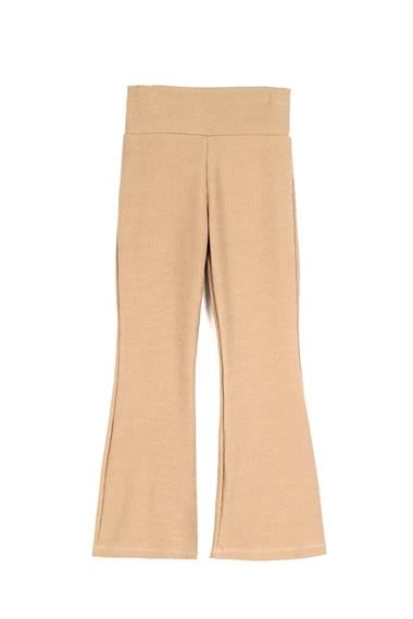 Yüksek Bel İspanyol Paça Fitilli Bej Renk Kız Çocuk Tayt