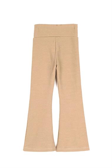 Yüksek Bel İspanyol Paça Fitilli Bej Renk Kız Çocuk Tayt