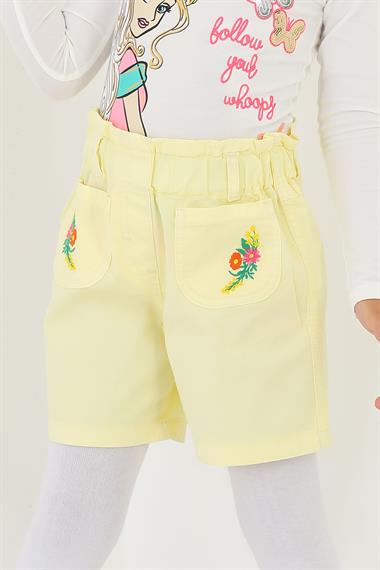 Sarı Renk Kız Çocuk Cepli Şort
