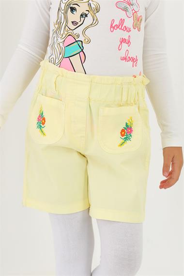 Sarı Renk Kız Çocuk Cepli Şort