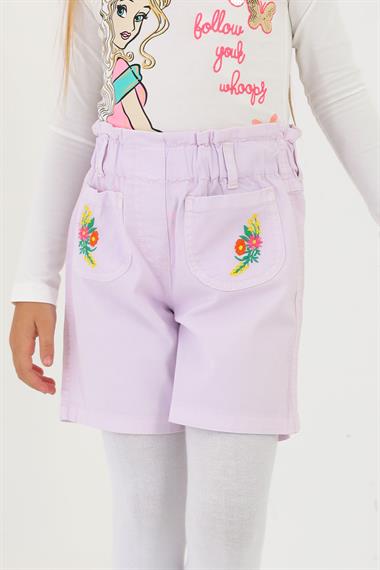 Lila Renk Kız Çocuk Cepli Şort