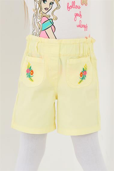 Sarı Renk Kız Çocuk Cepli Şort