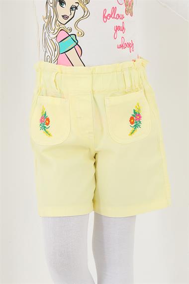 Sarı Renk Kız Çocuk Cepli Şort