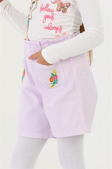 Lila Renk Kız Çocuk Cepli Şort