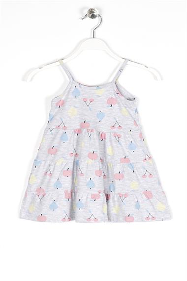 Yuvarlak Yaka Sıfır Kol Askılı Meyve Metraj - Grimelanj Renk Kız Çocuk Elbise