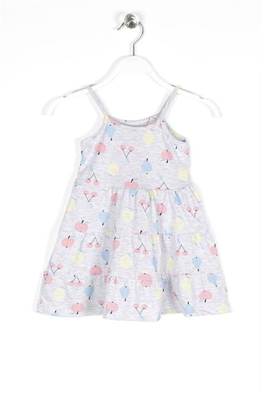 Yuvarlak Yaka Sıfır Kol Askılı Meyve Metraj - Grimelanj Renk Kız Çocuk Elbise