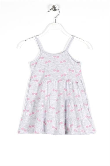 Yuvarlak Yaka Sıfır Kol Askılı Kiraz Desenli - Grimelanj Renk Kız Çocuk Elbise