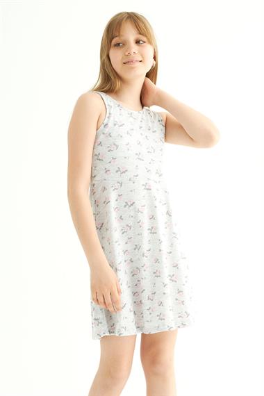 Yuvarlak Yaka Sıfır Kol Gül Metraj - Grimelanj Renk Kız Çocuk Elbıse