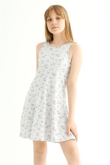 Yuvarlak Yaka Sıfır Kol Gül Metraj - Grimelanj Renk Kız Çocuk Elbıse