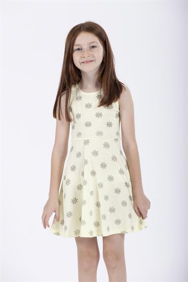 Yuvarlak Yaka Sıfır Kol Güneş Metraj - Sarı Renk Kız Çocuk Elbıse