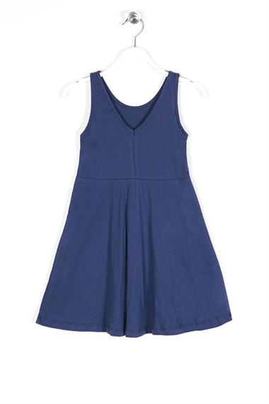 Yuvarlak Yaka Sıfır Kol Tedy Baskılı - Lacivert Renk Kız Çocuk Elbıse