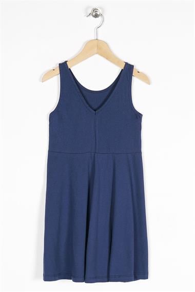 Yuvarlak Yaka Sıfır Kol Tedy Baskılı - Lacivert Renk Kız Çocuk Elbıse