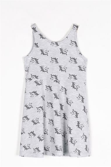 Yuvarlak Yaka Sıfır Kol Unicorn Metraj - Grimelanj Renk Kız Çocuk Elbıse