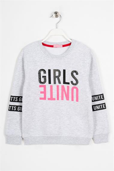 Bisiklet Yaka Uzun Kol Respect Baskılı Gri Renk Erkek Çocuk Sweatshirt