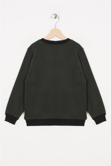 Bisiklet Yaka Uzun Kol Respect Baskılı Haki Renk Erkek Çocuk Sweatshirt