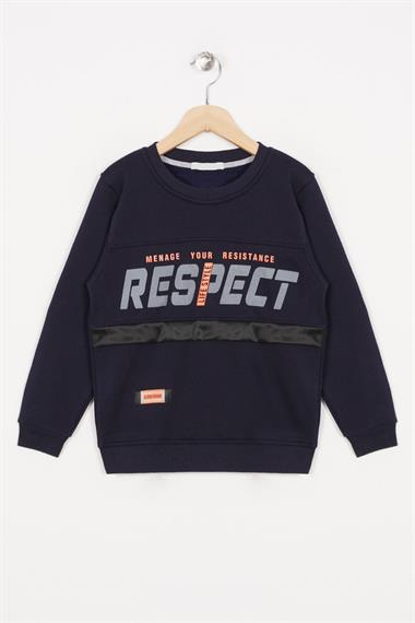 Bisiklet Yaka Uzun Kol Respect Baskılı Lacivert Renk Erkek Çocuk Sweatshirt