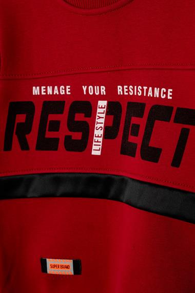 Bisiklet Yaka Uzun Kol Respect Baskılı Kırmızı Renk Erkek Çocuk Sweatshirt