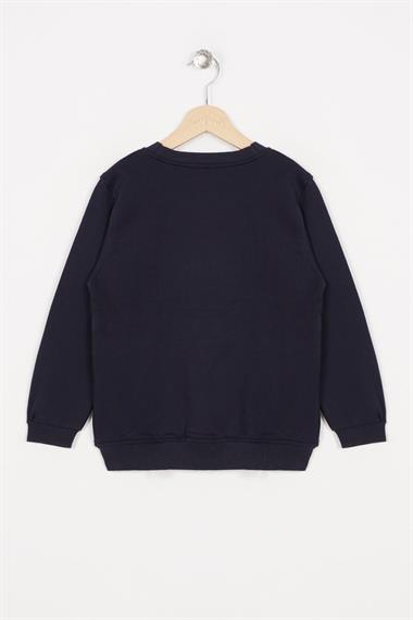 Bisiklet Yaka Uzun Kol Respect Baskılı Lacivert Renk Erkek Çocuk Sweatshirt