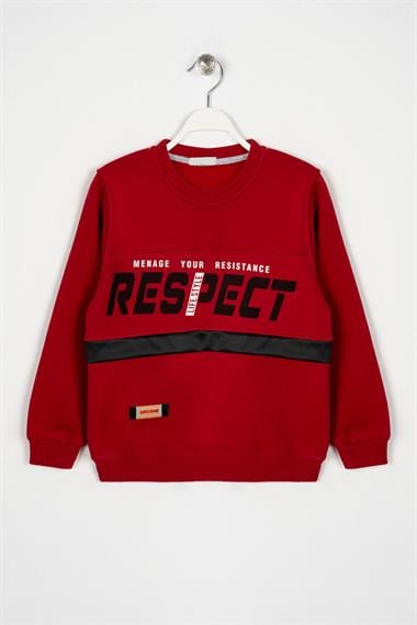 Bisiklet Yaka Uzun Kol Respect Baskılı Kırmızı Renk Erkek Çocuk Sweatshirt