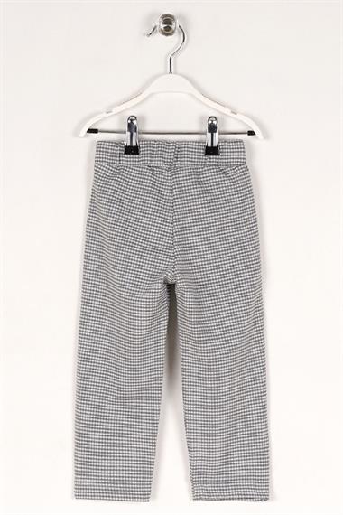 Ekose Desenli Beli Kuşaklı Gri Renk Kız Çocuk Pantolon
