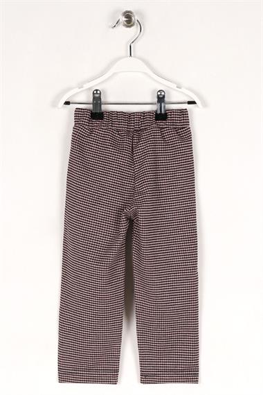 Ekose Desenli Beli Kuşaklı Siyah Pudra Renk Kız Çocuk Pantolon